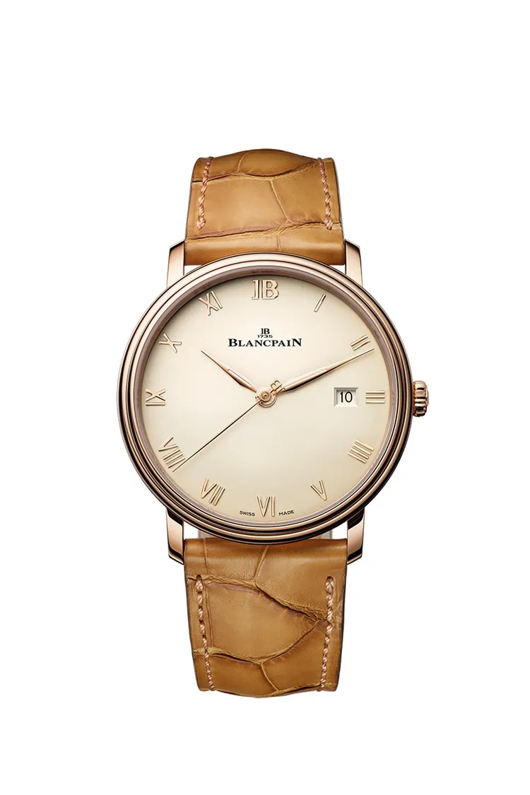 BLANCPAIN Villeret系列超薄腕錶，76萬9000元。品牌提供