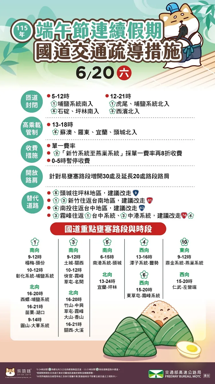今日國道疏導措施。高公局提供