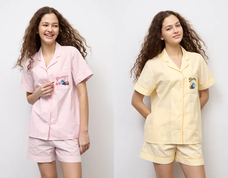 GU「PUPPET SUNSUN」聯名棉質家居服組，各890元。品牌提供