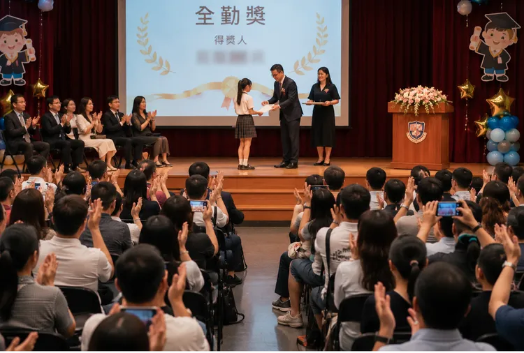 台北某知名私立小學畢典上，一名學生因領到全勤獎，受到全場歡呼。AI示意生成圖