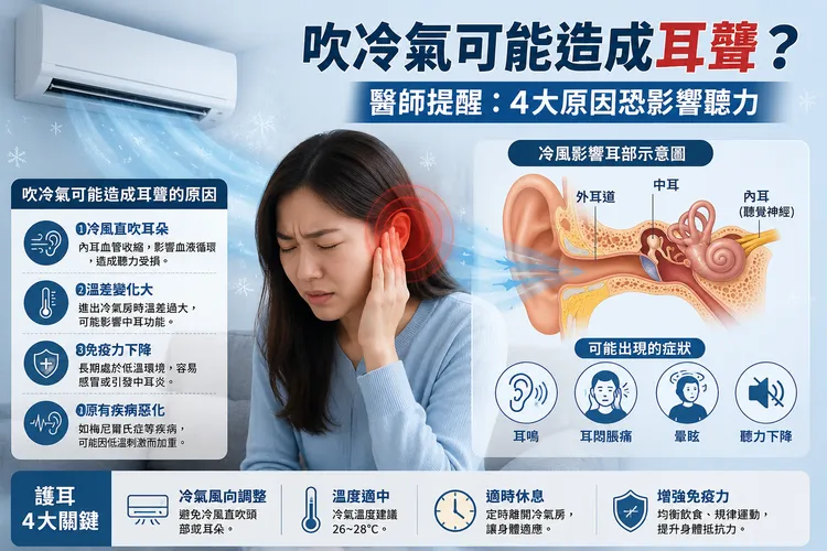 醫提醒4大護耳關鍵，提醒出現2症狀快就醫。AI製圖