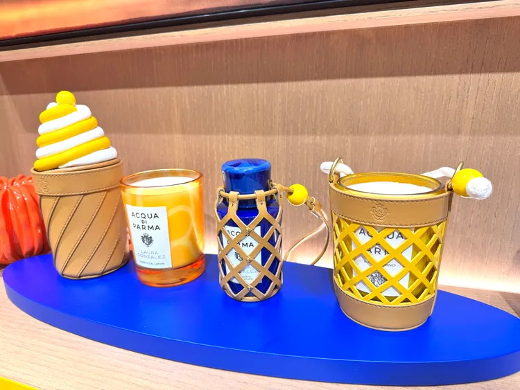 義式工藝限量冰淇淋造型燭台+蓋組（左）1萬800元、義式工藝限量桶形燭台（右）1萬1000元。張家玲攝