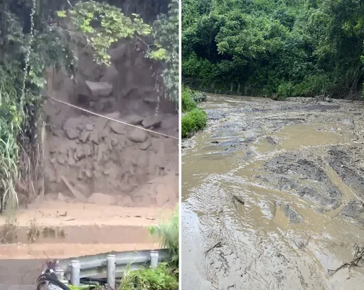 南投力行產業道路又坍了　土石傾瀉畫面曝光！交通中斷