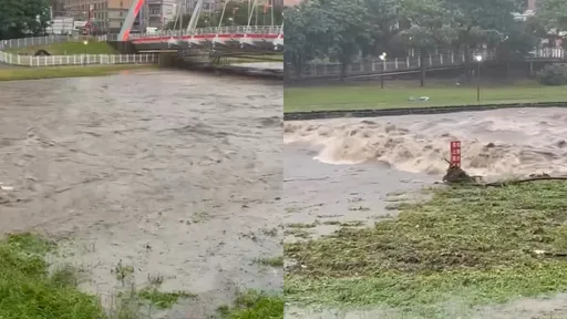 豪雨狂炸桃園　南崁溪暴漲！　「山洪滾滾」驚悚影像曝光
