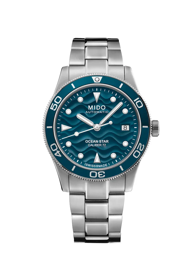 MIDO Ocean Star 39深淵藍腕錶，4萬1200元。品牌提供