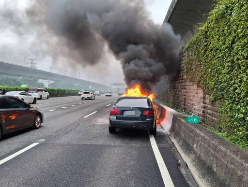 國1桃園路段火燒車　駕駛急停路肩逃生