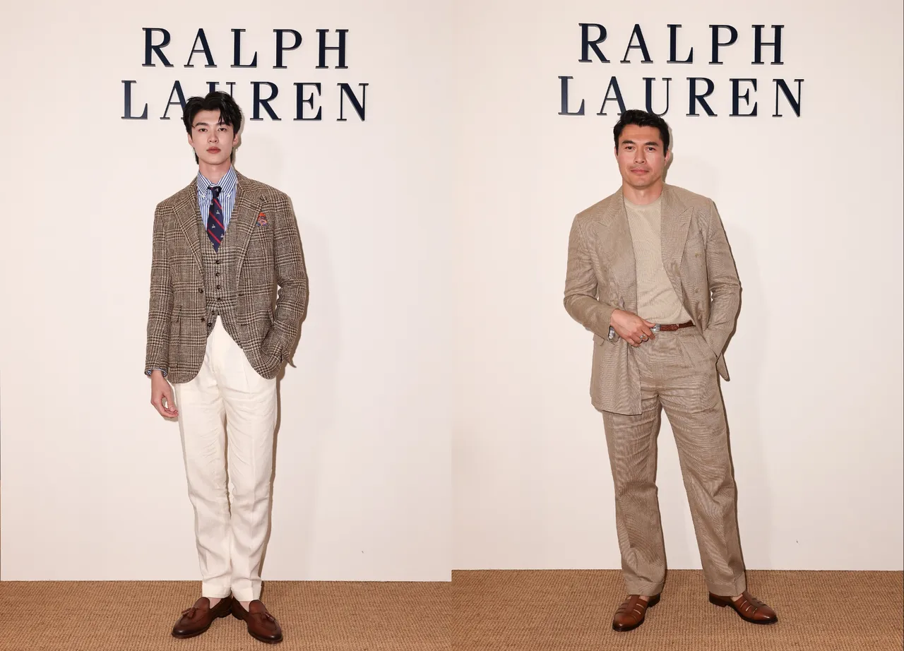 泰國男神Meen（左）、英格蘭演員Henry Golding（右）也現身Ralph Lauren秀場。品牌提供