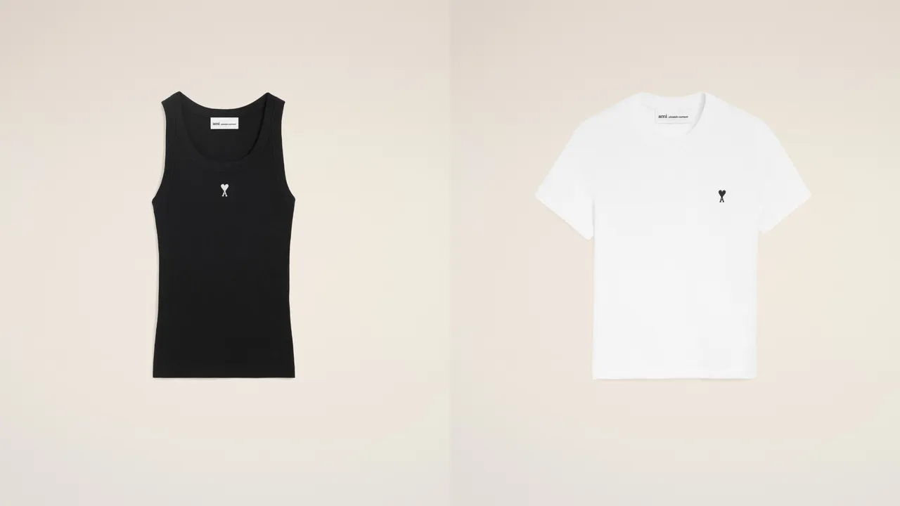 AMI PARIS羅紋背心（左）5480元、短板短袖上衣（右）6380元。品牌提供