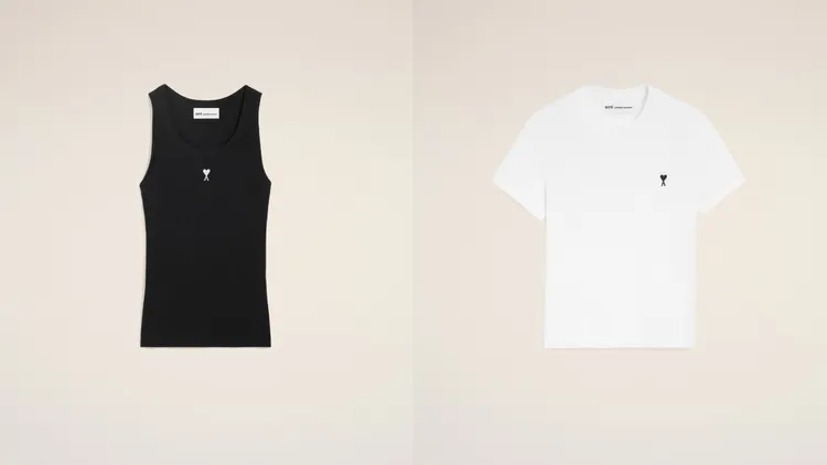 AMI PARIS羅紋背心（左）5480元、短板短袖上衣（右）6380元。品牌提供