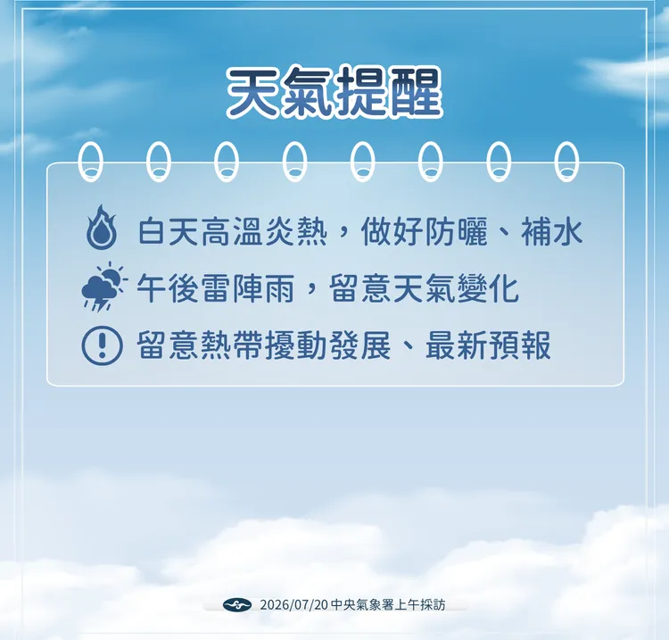 天氣提醒。氣象署提供
