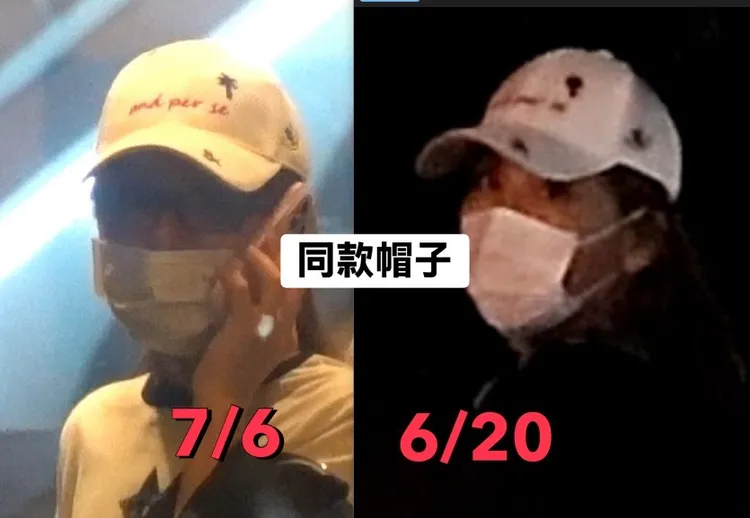 7月6日、6月20日謝女戴著同一頂她喜愛的日本高爾夫品牌and per se白帽。特勤中心攝