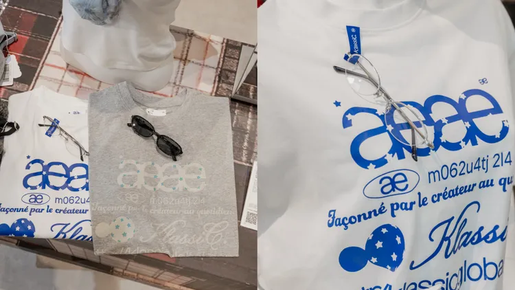 「KlassiC. x aeae」聯名T-Shirt在衣領織標加入可隨手固定墨鏡的眼鏡插槽。品牌提供