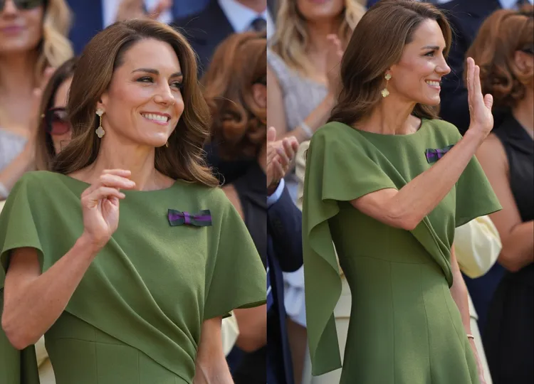 凱特王妃大方向周遭媒體鏡頭與民眾微笑揮手致意。美聯社