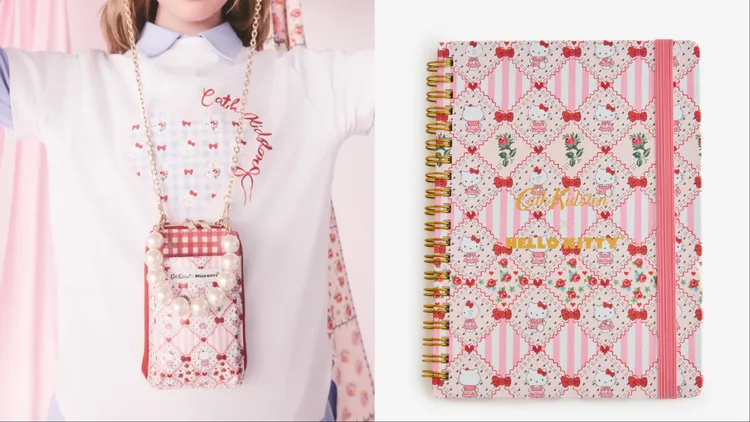 「Hello Kitty Patchwork」印花透過條紋、玫瑰圖騰，重新詮釋Cath Kidston拼布工藝。品牌提供