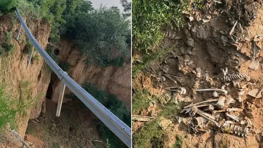 山西道路坍塌　驚見埋藏大量人類白骨