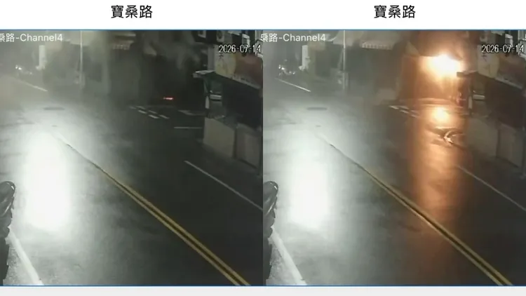 店內先冒出濃煙，沒多久火舌猛然竄出。Threads網友「@b325261」授權提供