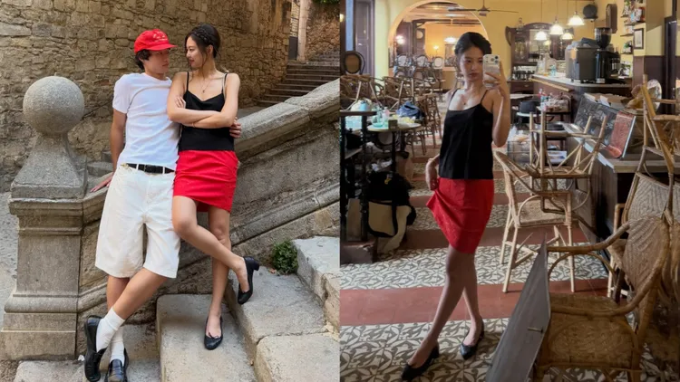 Jennie另也以The Row細肩帶背心、半身裙以及Repetto娃娃鞋，輕鬆打造出俏麗簡約風格。翻攝Jennie IG