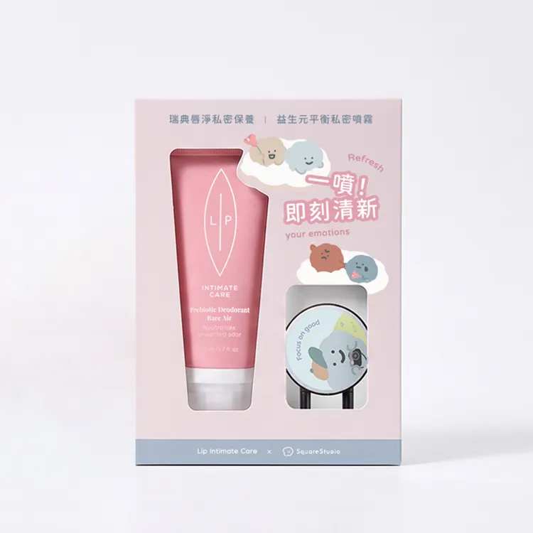 LIP Intimate Care「益生元平衡私密噴霧 × 方坊聯名禮盒」，內含50ml益生元平衡私密噴霧+方坊聯名磁吸燈箱，899元。品牌提供