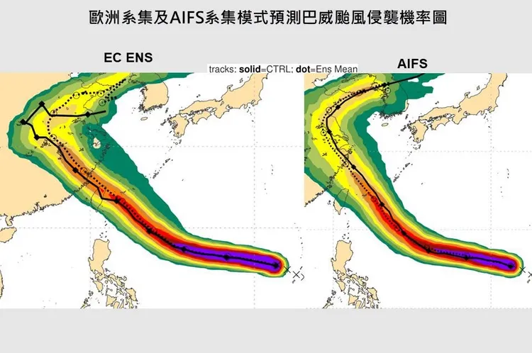 目前歐洲動力模式預測情境對台灣較不利，賈新興也示警颱風登陸的影響。翻攝賈新興臉書