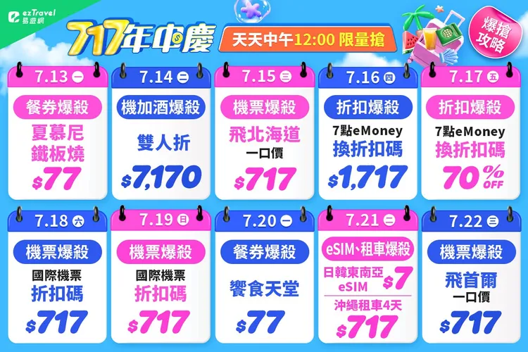 平台推出「717年中慶」搶客，期間每天都有不同限量商品可搶。易遊網提供