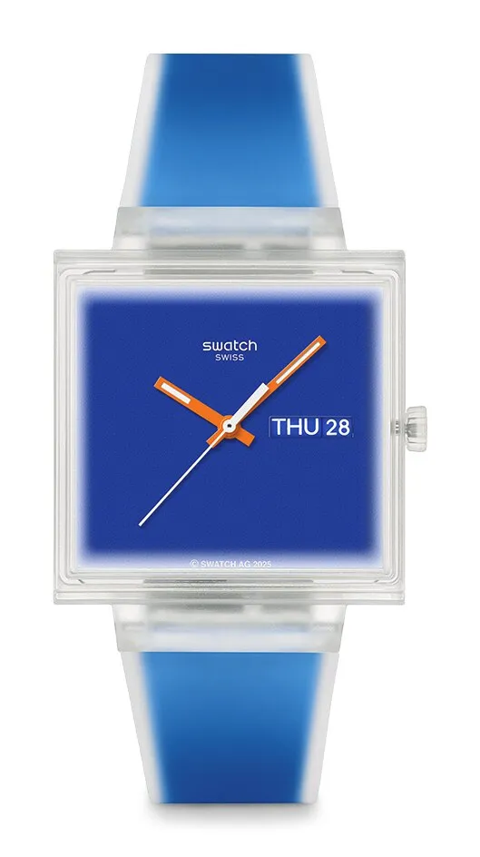 SWATCH WHAT IF…SEE THRU BLUE?腕錶，3100元。品牌提供