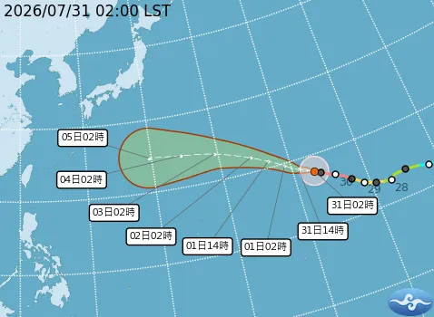 強烈颱風「白海豚」預測路徑。氣象署提供