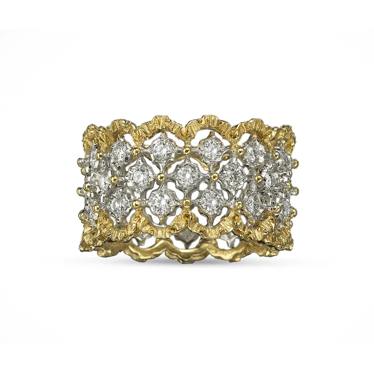 Buccellati Rombi系列黃金白金鑽石永恆戒指。品牌提供