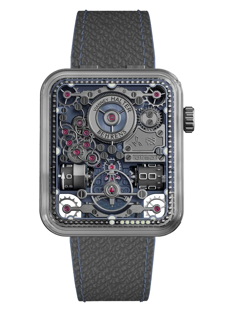 BEHRENS Master系列 KWH 腕錶，35×41mm，鉭合金錶殼，正反雙色手工縫製皮革錶帶，Cal.BM06品牌自製手動上鍊機芯，動力儲存約72小時，防水深度30米，120萬元。品牌提供