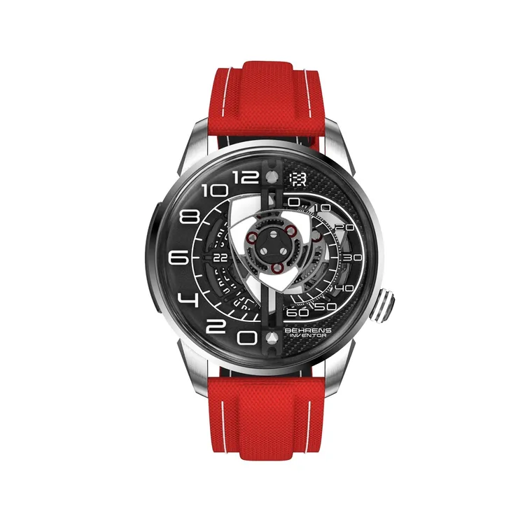 BEHRENS Inventor系列Rotary 2025腕錶，42mm，5級鈦金屬錶殼，立體轉子結構錶盤，Cordura高性能織物／5級鈦金屬錶帶，Sellita SW200自動上鍊機芯，動力儲存約38小時，防水深度50米，18萬元。品牌提供
