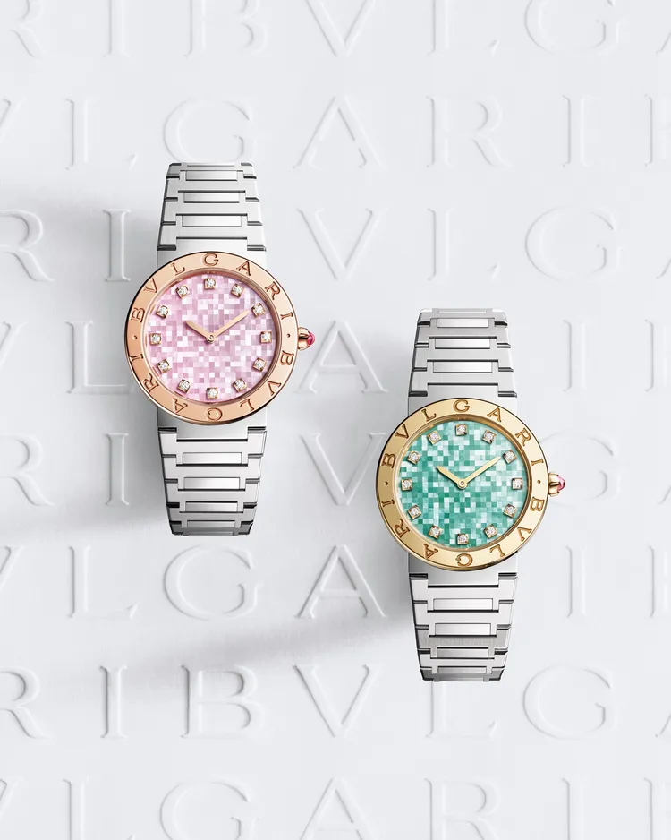 寶格麗BVLGARI BVLGARI精鋼與玫瑰金腕錶。品牌提供