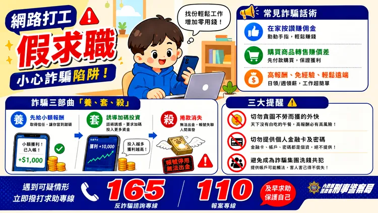刑事局提醒假求職陷阱。翻攝畫面