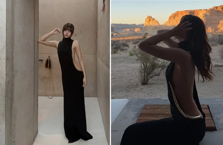 Lisa度假私服美到個人天花板，側面上半身全露展現螞蟻腰臀線。翻攝自Lisa IG