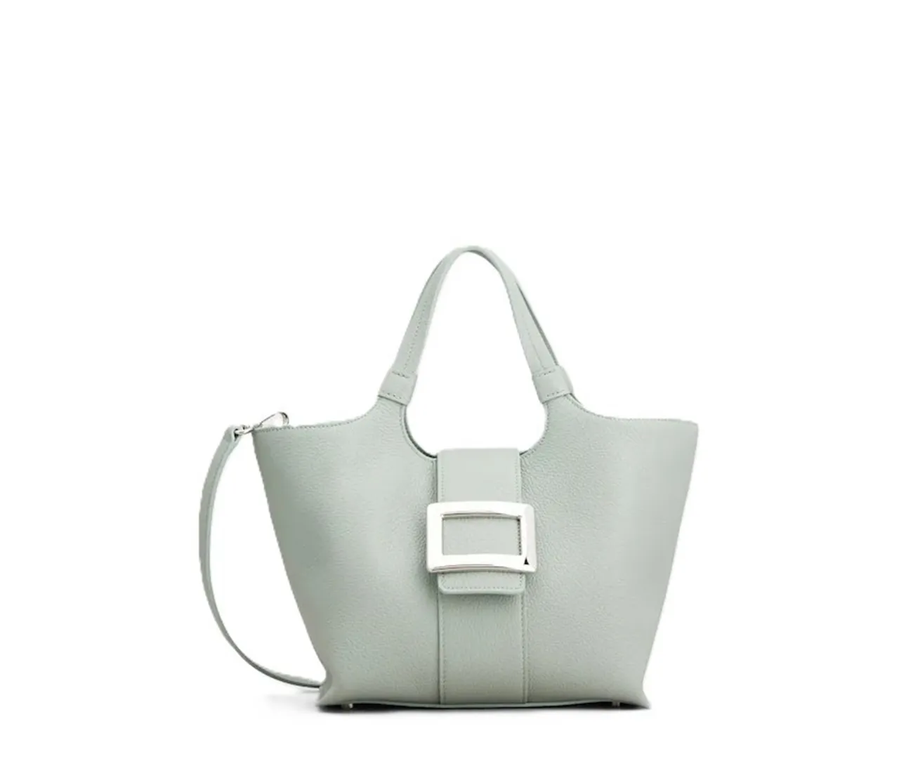 ROGER VIVIER Belle Vivier迷霧綠牛皮銀扣托特包，7萬6500元。品牌提供