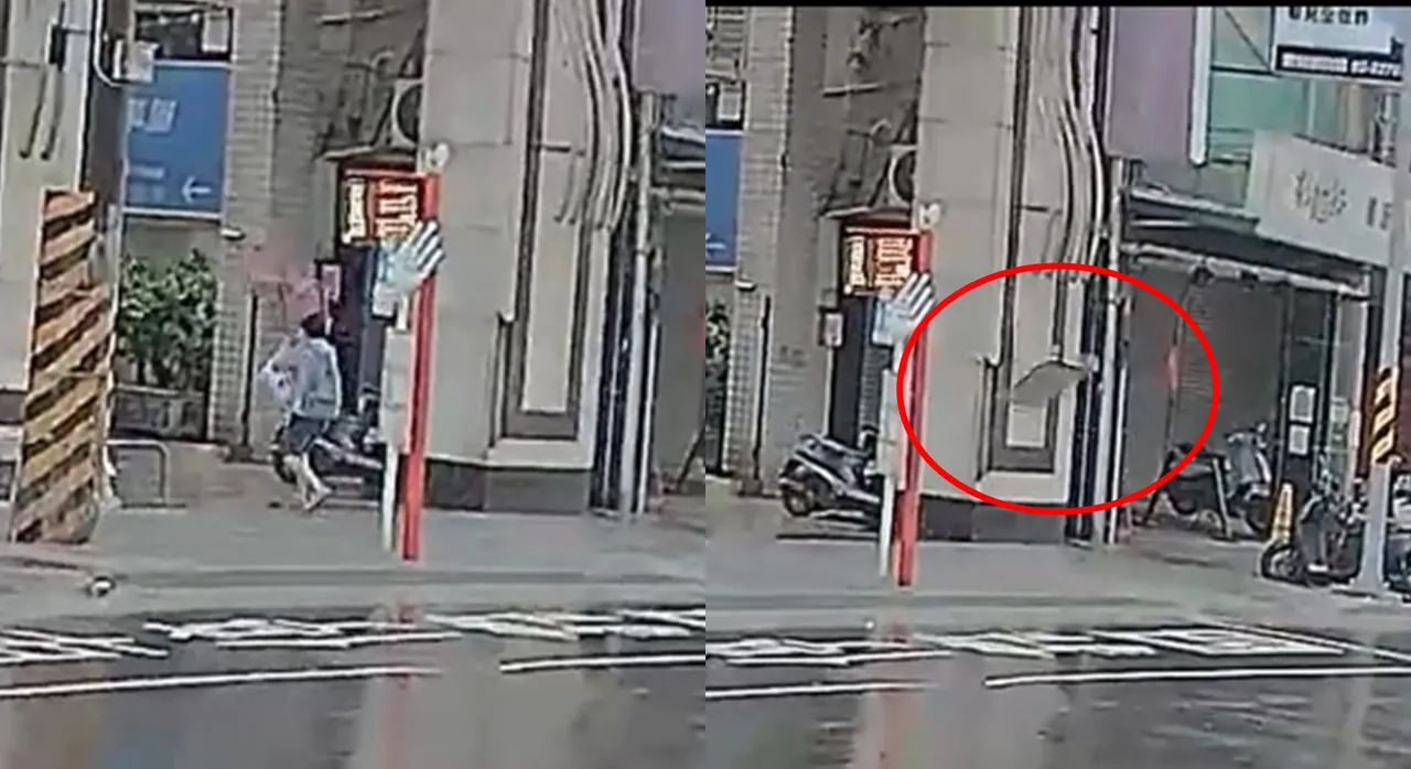 風大被傘拖著走　她下一秒逃過死神！壁磚砰一聲砸落