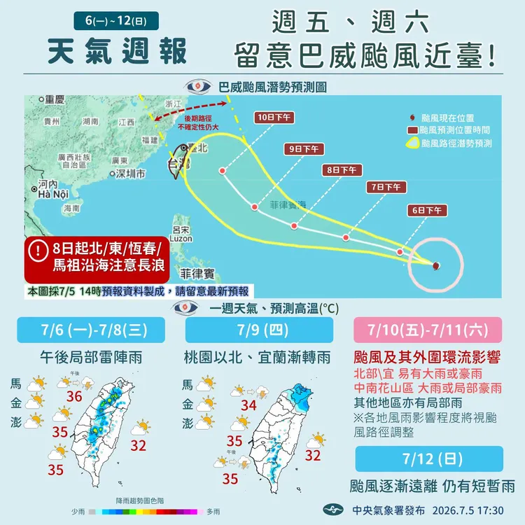 強颱巴威來勢洶洶不可輕忽。中央氣象署