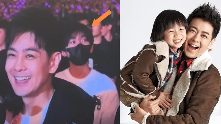 林志穎去看周杰倫大巨蛋演唱會時，背後少年被認出是大兒子Kimi。翻攝芒果撈小萌主微博、林志穎IG