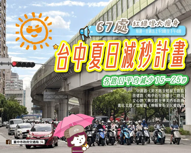 中市7月20日起試辦號誌夏日減秒計畫。市府提供