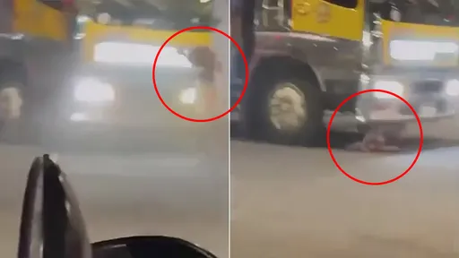 驚悚影片｜她衝馬路趕公車「被卡車KO」　捲車底奇蹟保命