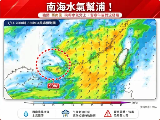 南海如水氣幫浦　專家曝99W成颱機率