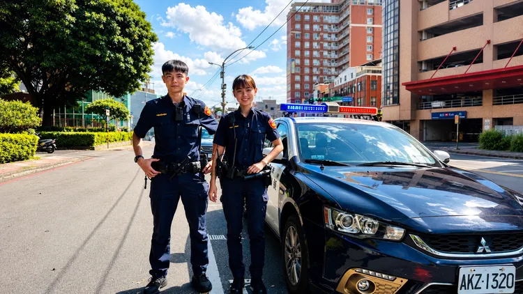 水碓派出所警員許政洋(左)及張郁歆(右)暖心處理車禍。翻攝畫面