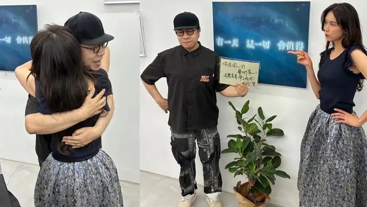 林志玲送上愛的抱抱，以及迷你鳳梨盆栽。翻攝兔妹法則微博、heitanxxi微博

