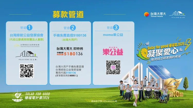 民眾除了可透過台灣綠能公益發展協會、台灣大用戶手機直撥「5180136」及momo樂公益捐款，也能購買指定品牌手機，由合作品牌透過「購機即捐」方式響應「種福電」計畫，為伯立歐家園募集公益電廠建置經費。台灣大提供