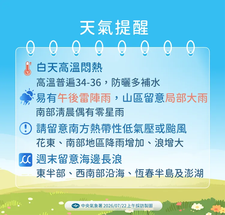 天氣提醒。氣象署提供