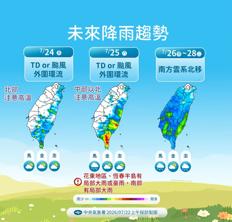 降雨趨勢。氣象署提供