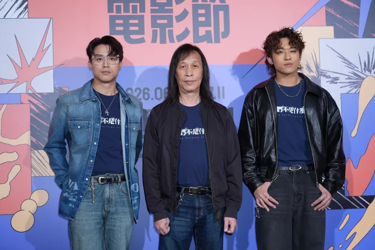 江?生（左起）、導演邱禮濤和陳毅燊出席《我們不是什麼》記者會。彭欣偉攝