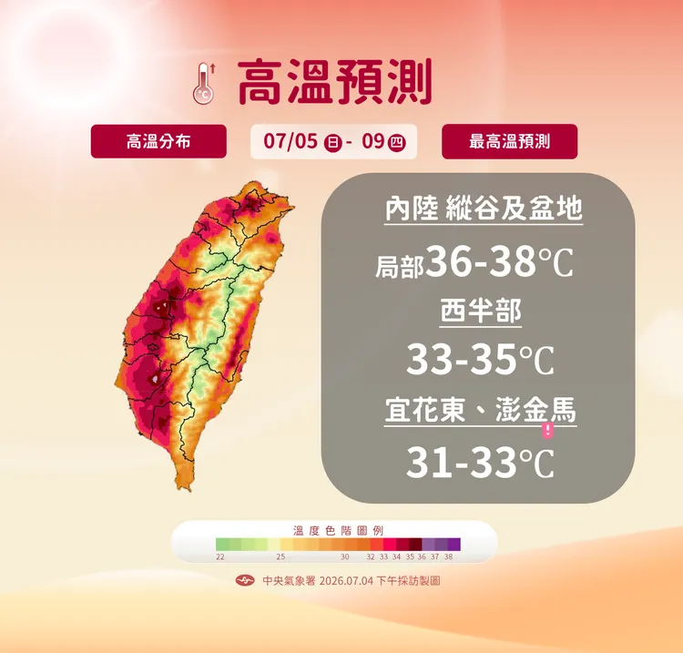 未來高溫預測。氣象署提供