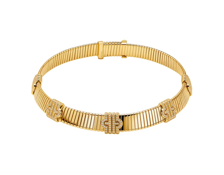 BVLGARI TUBOGAS系列黃金鑲鑽項鍊。品牌提供