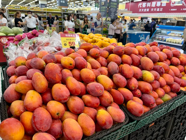 愛買量販集結愛文、玉文、金煌、烏香4大外銷芒果品種每斤59元起。莊偉祺攝