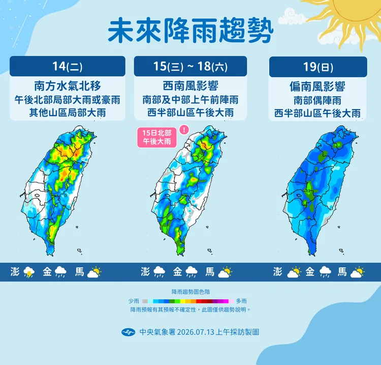 降雨趨勢。氣象署提供