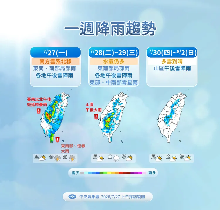 一週降雨趨勢。氣象署提供